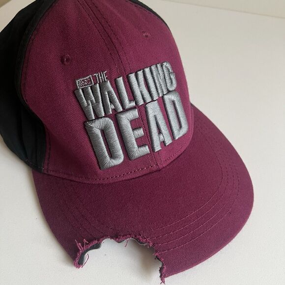 The Walking Dead AMC SnapBack Adjustable Hat Zombie Bite Halloween Maroon Black - Picture 2 of 10